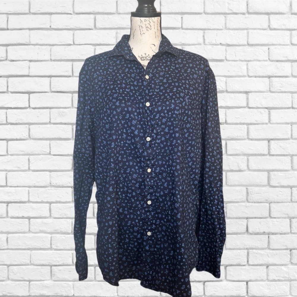 Polo Ralph Lauren Slim Fit Navy Blue Floral Ditsy Print Button Down Shirt XL